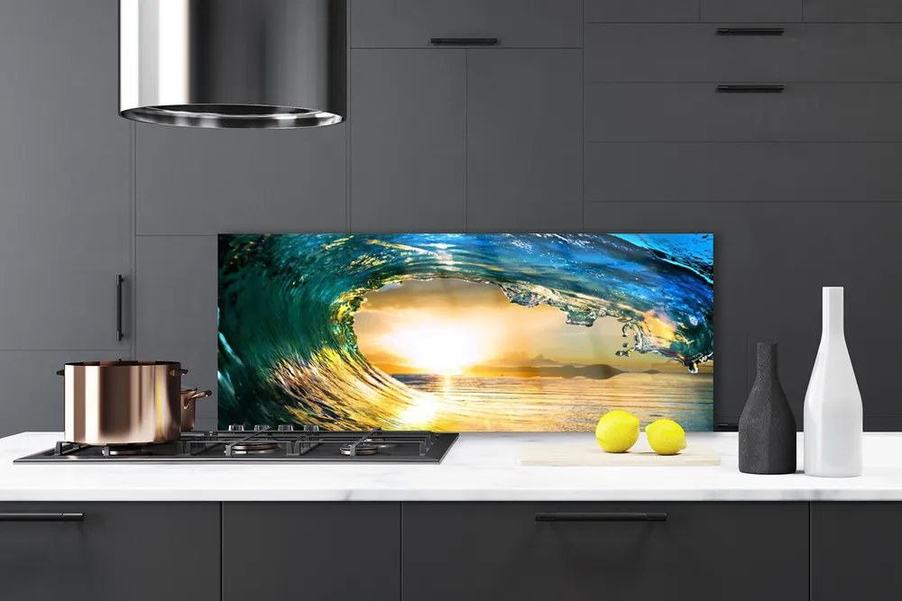 Panel Szklany do Kuchni Zachód Słońca Nad Morską Falą