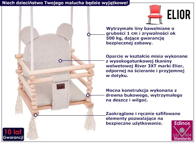 Drewniana huśtawka 3w1 z poduszką beżowy - Gavo