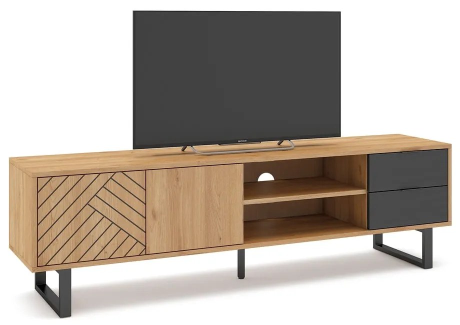 Antracytowo-naturalna szafka pod TV w dekorze dębu 180x51,5 cm Madona – Marckeric