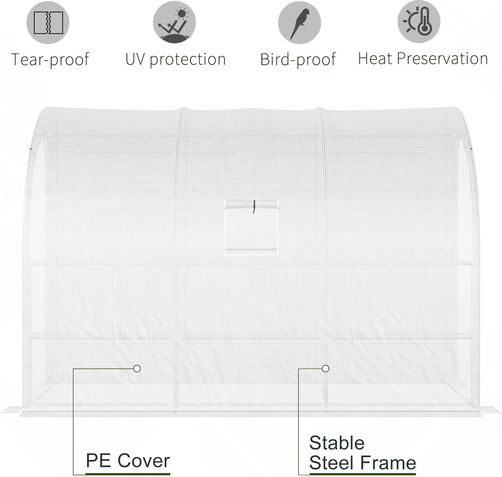 Outsunny Szklarnia ogrodowa z pokrywą foliową, UV-odporna, 3 poziomy, drzwi na zamku błyskawicznym, Biała