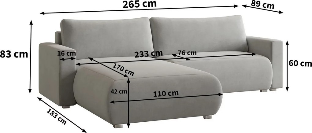 Bordowa rozkładana narożna sofa MONORA, dwustronna