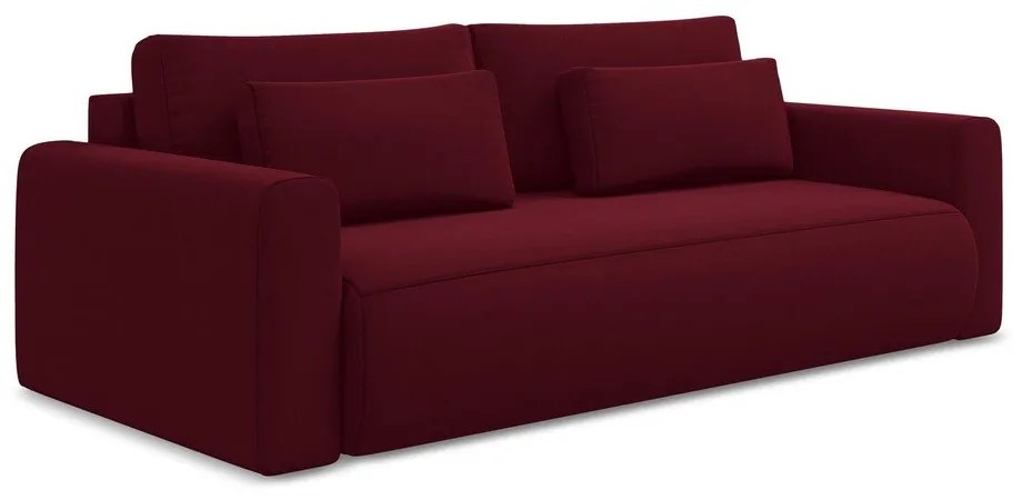 Bordowa aksamitna rozkładana/ze schowkiem sofa 238 cm Kapua – Makamii