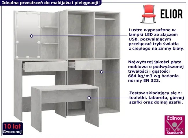 Komplet toaletki z LED i szafkami beton - Reeva