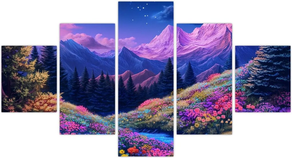 Obraz - Fioletowy krajobraz przy pełni księżyca (125x70 cm)