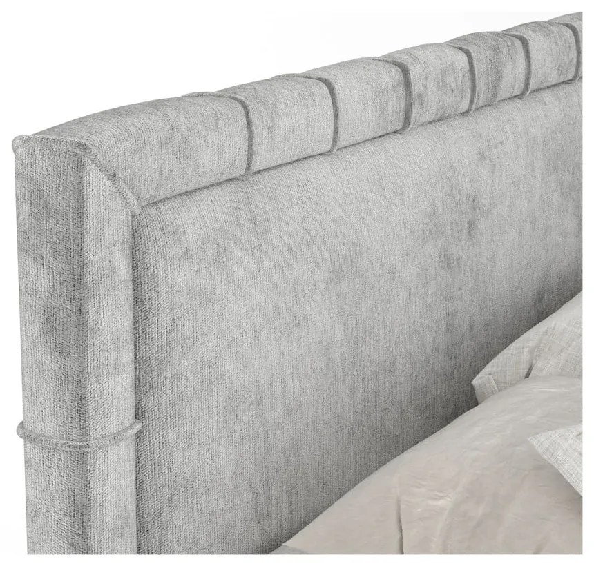 Jasnoszare łóżko boxspring ze schowkiem 200x200 cm Voyage – Maison de Rêve