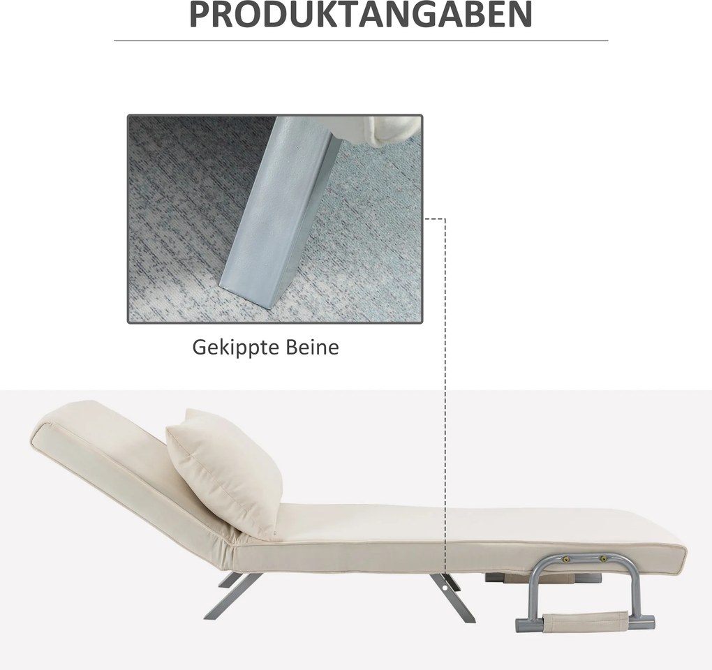 HOMCOM Fotel relaksacyjny z funkcją leżanki i łóżka gościnnego kremowy 65x69x80 cm | Aosom PL