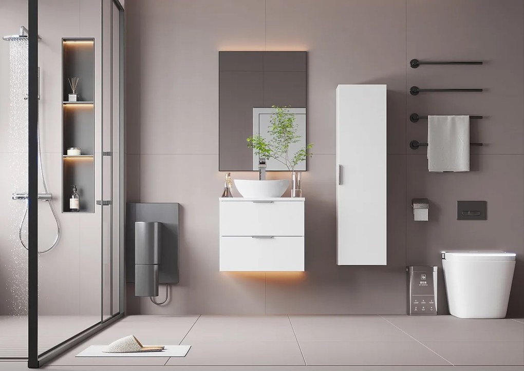 Biały Zestaw do Łazienki 60cm Szafka z Blatem Pile