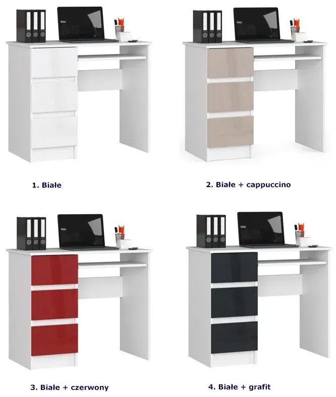 Minimalistyczne biurko z półkami białe + cappuccino połysk - Berula 5X