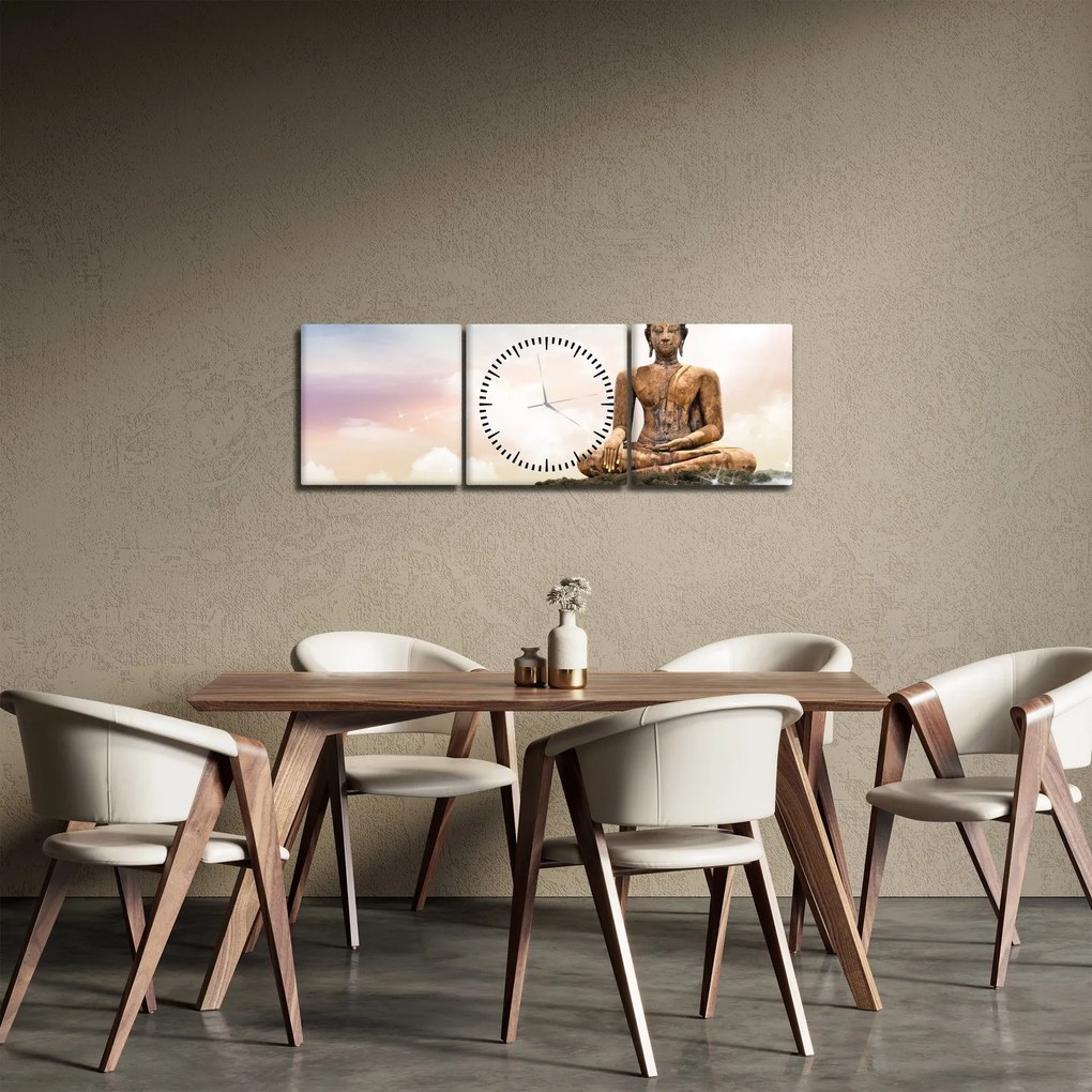 Obraz - Budda nadzorujący ziemię (z zegarem) (90x30 cm)