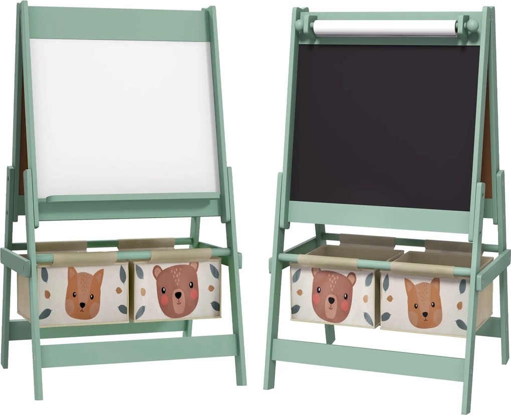 AIYAPLAY 3-w-1 Tablica dziecięca z rolką papieru, Tablica kredowa, Whiteboard, Koszyki na akcesoria, 54 x 46,5 x 93 cm, zielona
