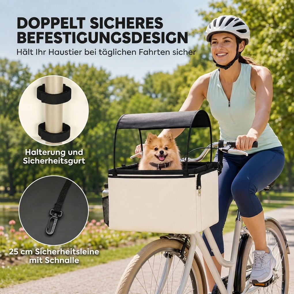 PawHut Kosz rowerowy dla psa przód 2-in-1 przenośny kosz rowerowy dla psa z daszkiem smycz bezpieczeństwa pasek na ramię boczne kieszenie 5 kg | Aosom PL