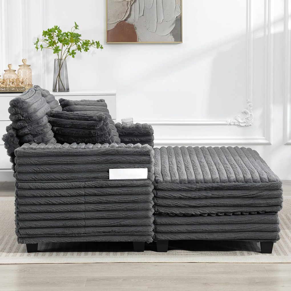HOMCOM Szezlong 2-osobowy, sofa z funkcją spania 134 x 151 cm z uchwytami na napoje, do salonu, szara | Aosom PL