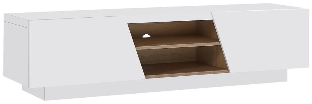 Szafka RTV z 2 szafkami, 2 wnękami i oświetleniem LED z MDF - Biały - MANIOLO