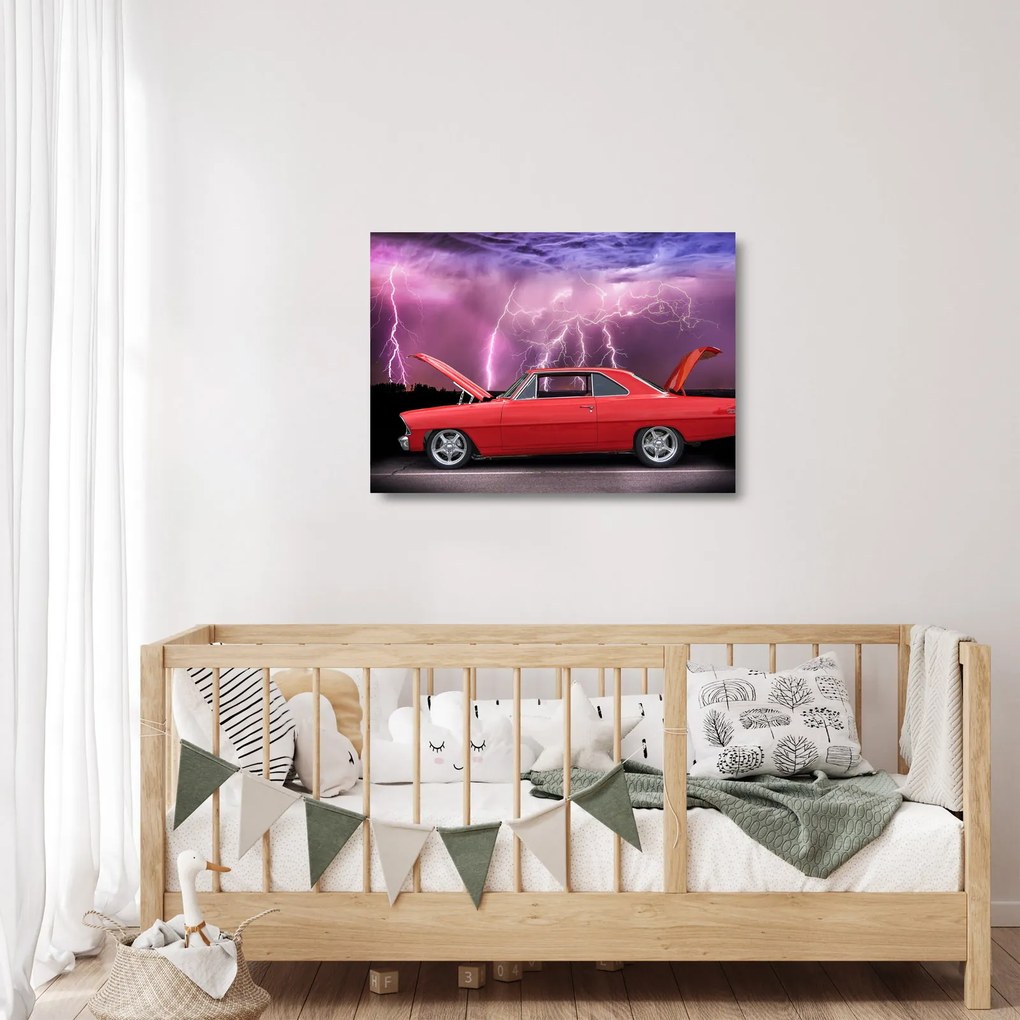 Obraz na szkle - czerwone auto (70x50 cm)