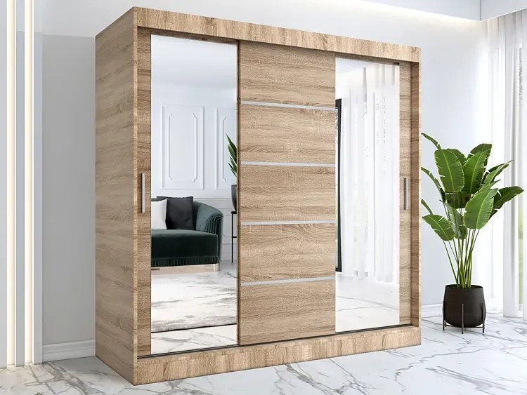Szafa z lustrem i drzwiami przesuwnymi 200 cm dąb sonoma - Ebia 6X