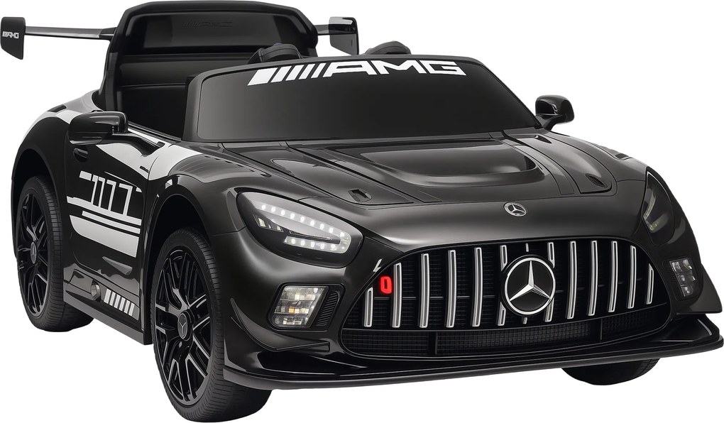 AIYAPLAY Samochód elektryczny Mercedes, samochód na siedzenie dla dzieci, bateria 12V, światła LED, funkcja muzyczna, klakson, 3-8 lat, czarny