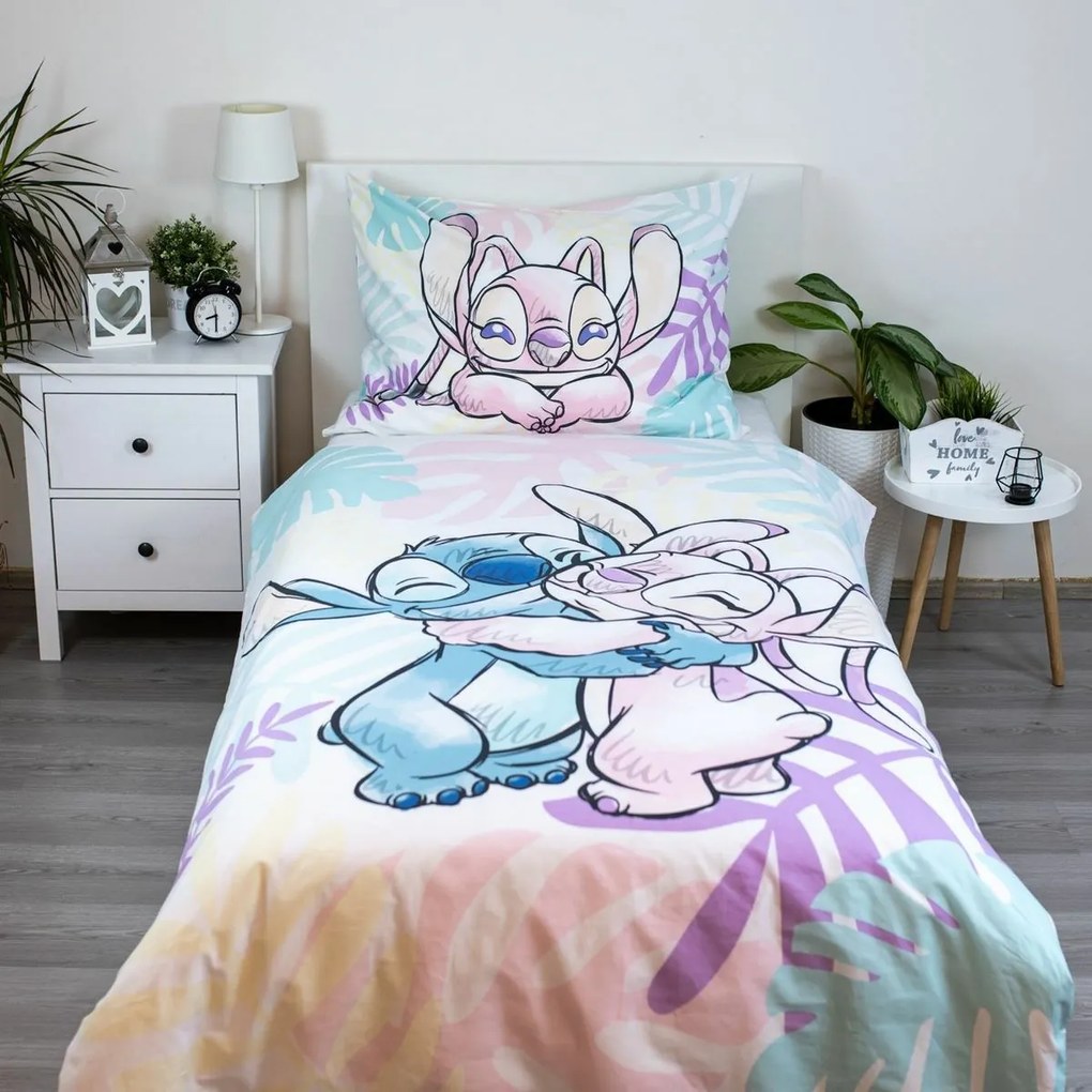 Jerry Fabrics Pościel bawełniana Lilo and Stitch "Leaves", 140 x 200 cm, 50 x 70 cm