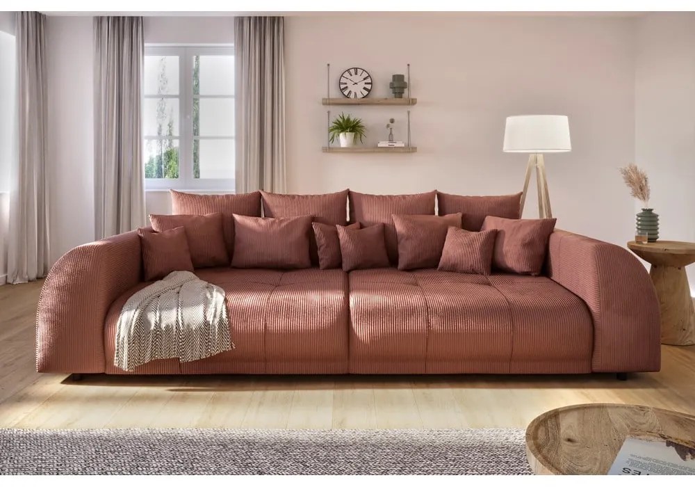 Ceglasta sztruksowa rozkładana sofa 310 cm Vanessa – Ropez