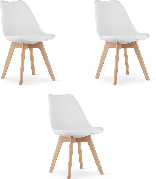 Krzesła Valora RIKX białe z poduszką i drewnianymi nogami x3
