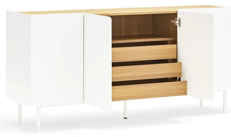 Biało-naturalna niska komoda w dekorze dębu 165x78 cm Arista – Teulat