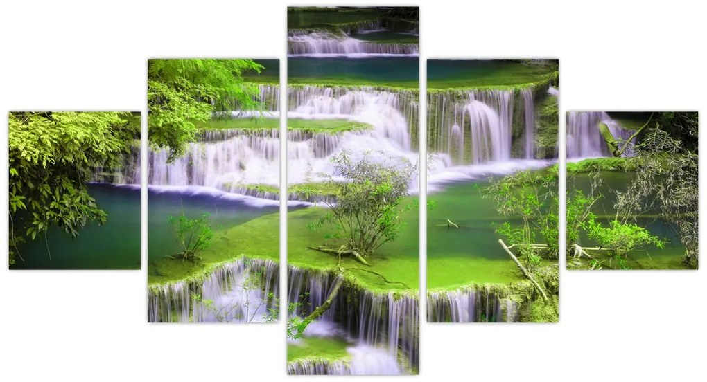 Obraz - Wodospady Huay Mae Khamin, Kanchanaburi, Tajlandia (125x70 cm)