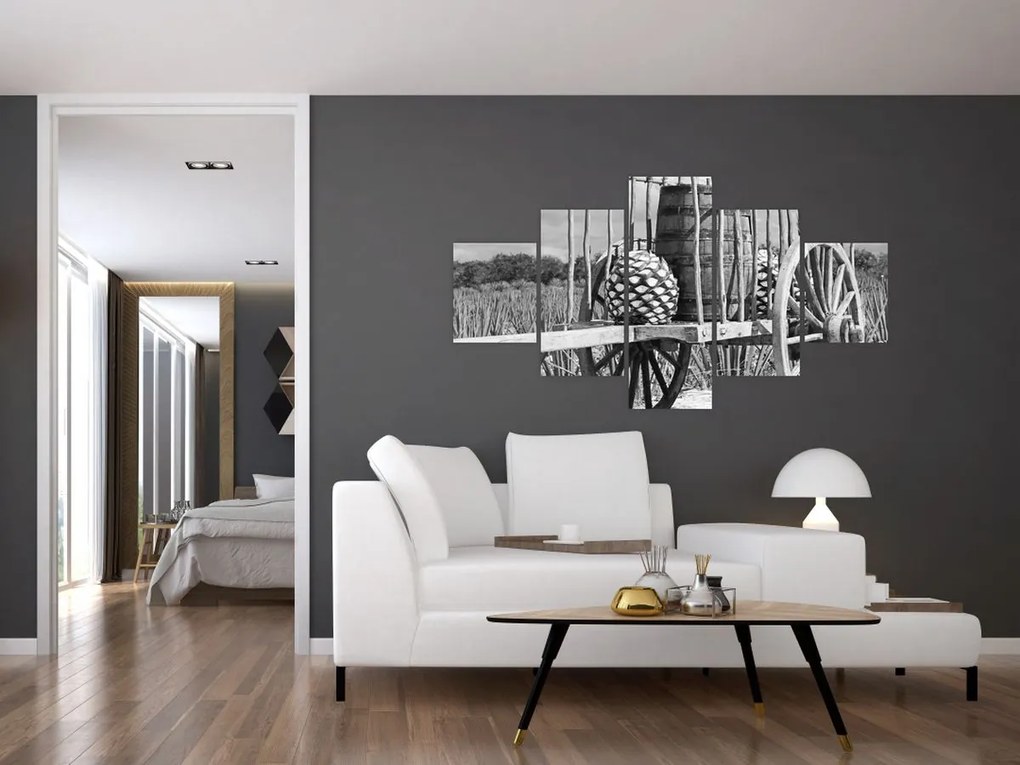 Obraz - Przyczepka, czarno - biały (125x70 cm)