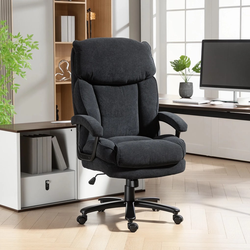 HOMCOM Fotel kierowniczy Ergonomiczny fotel biurowy do 200 kg o lnianym wyglądzie, wysokie oparcie, | Aosom PL
