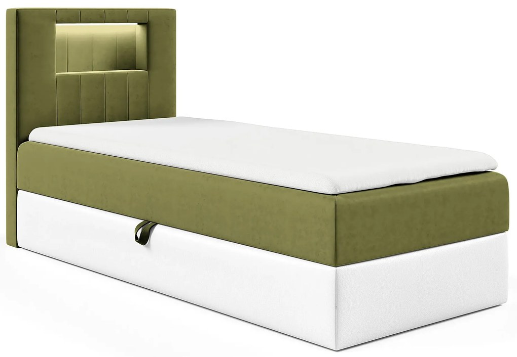 Oliwkowe łóżko pojedyncze z oświetleniem LED 3 rozmiary S5-N39