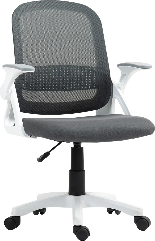 HOMCOM Oddychające krzesło biurowe z siatki, ergonomiczne krzesło obrotowe z podnoszonymi podłokietnikami i wsparciem lędźwiowym, szare | Aosom PL