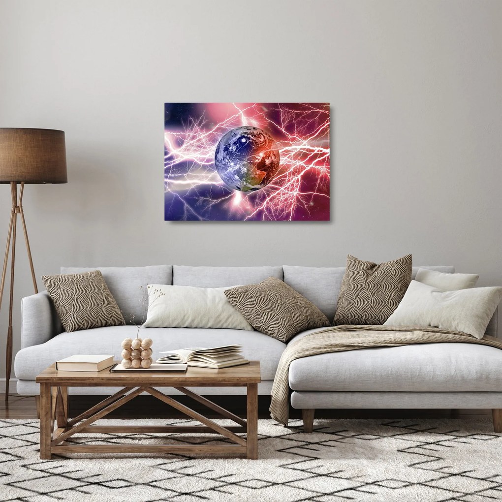 Obraz na szkle - Kula ziemska pod prądem (70x50 cm)