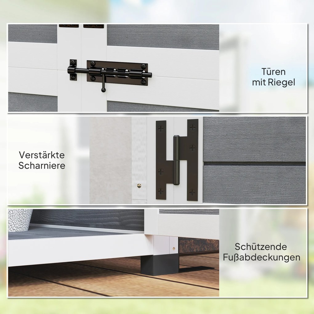 Outsunny Drewniany domek na narzędzia ogrodowe z 2 oknami, kotwami do gruntu, dachem z asfaltu, 91 x 69 x 192 cm, Sosna, Jasnoszary