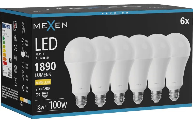 Mexen Nova 6x żarówka LED E27, A70, 18W, Ciepła - 3000K, 1890 lm - L100-E27-1830-01x06