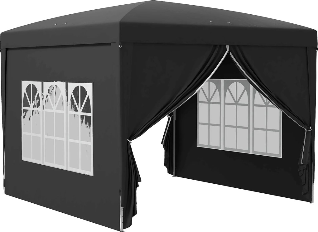 Outsunny Pawilon 3 x 3 m z 4 bocznymi ścianami, oknami, namiot festynowy z ochroną UV, namiot ogrodowy w zestawie z torbą, stal, czarny