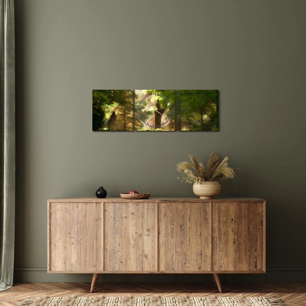 Obraz parku (z zegarem) (90x30 cm)