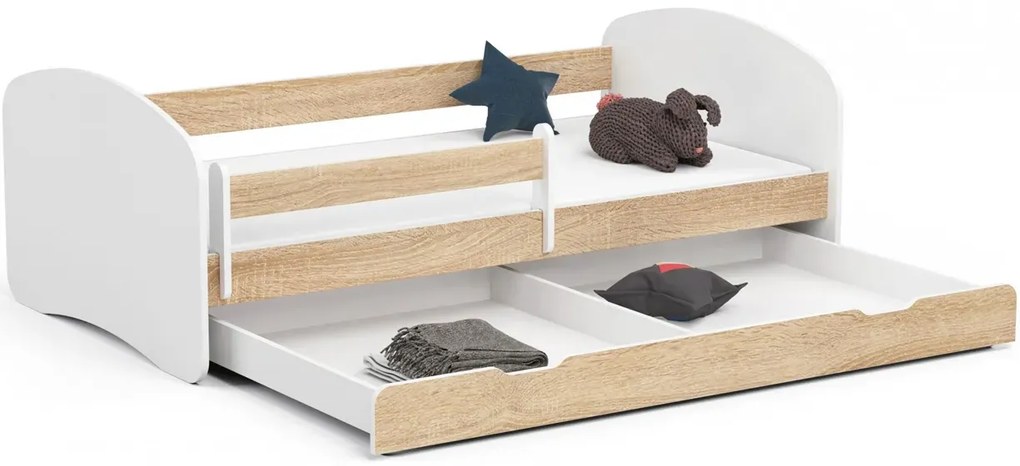 Skandynawskie łóżko dziecięce białe + dąb sonoma 90x180D8-Z63