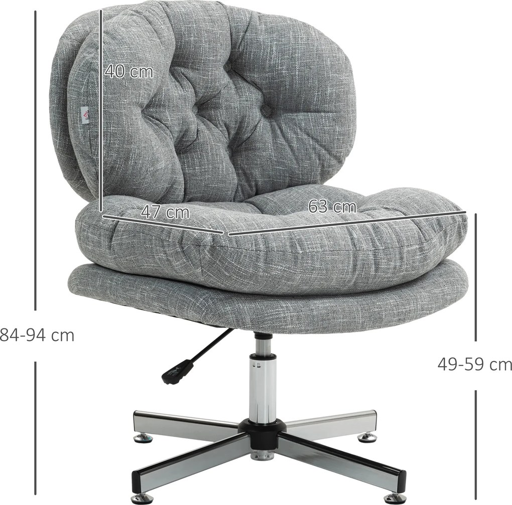 HOMCOM Fotel biurowy bez podłokietników, wygodne krzesło biurowe z tapicerowanym siedziskiem i regulowaną wysokością, Szary