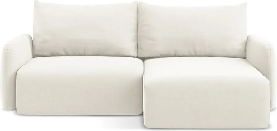 Kremowy aksamitny rozkładany/ze schowkiem narożnik (prawostronny/z szezlongiem) Kalena – Makamii