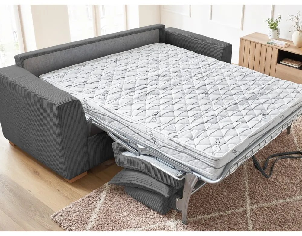 Szara sztruksowa rozkładana sofa 225 cm Augustin – Bobochic Paris