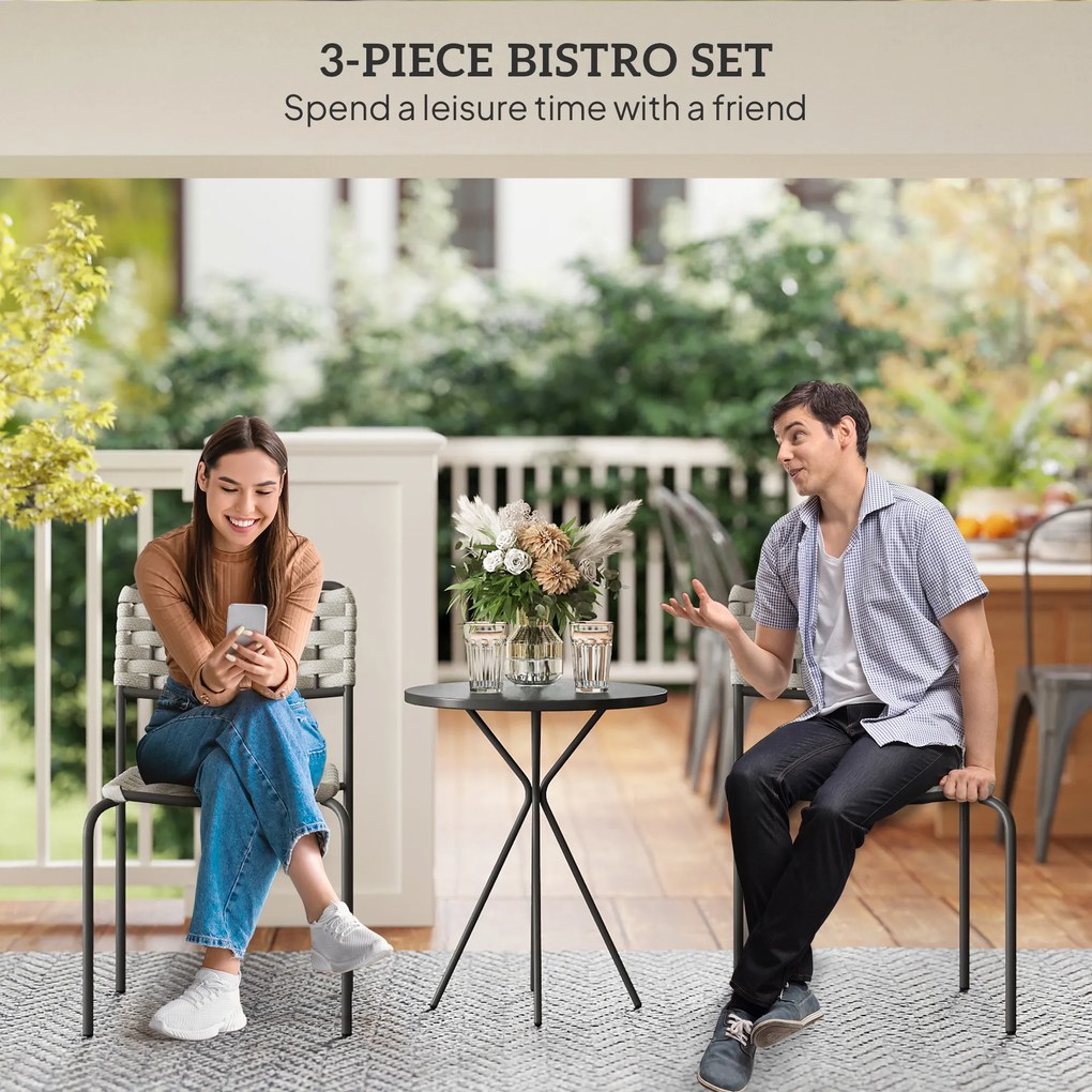 Outsunny Zestaw mebli ogrodowych z polirattanu, Lounge Balkonowe dla 2 osób, 3-częściowy 2 Krzesła, Stół Szary