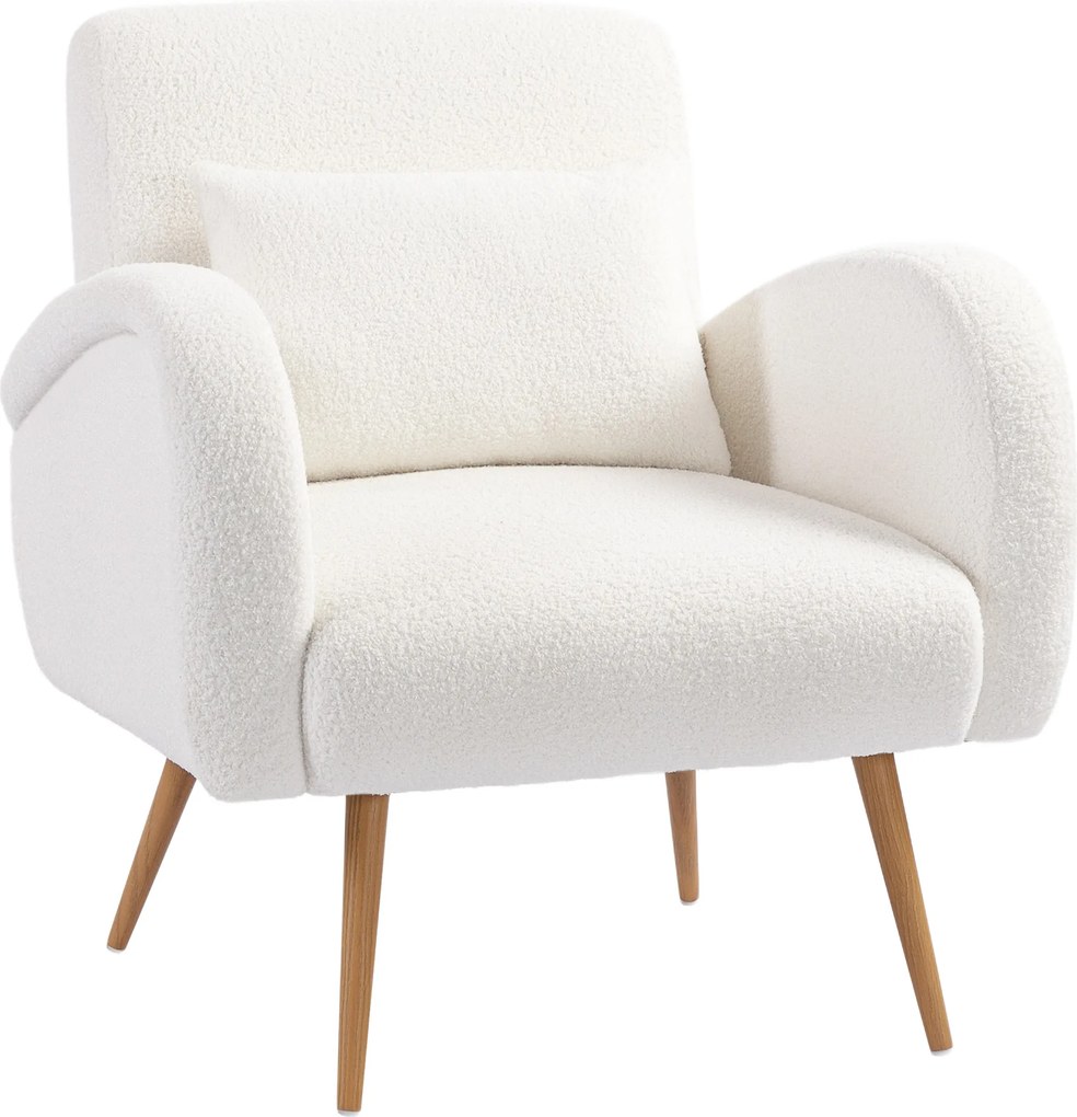 HOMCOM Fotel tapicerowany, z pokrowcem z fleece, z podłokietnikami i poduszką lędźwiową, z metalowymi nogami, fotel do czytania, kremowy