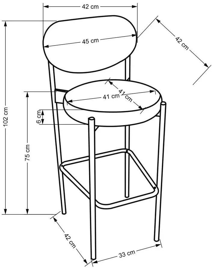 Popielaty tapicerowany hoker z oparciem K3-W58