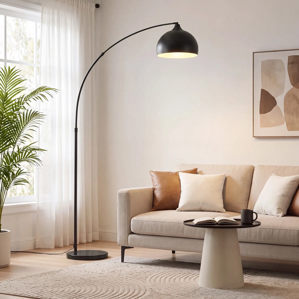 HOMCOM Lampa łukowa, lampa stojąca, regulowana wysokość, włącznik nożny, podstawa w wyglądzie marmuru, 170-180cm, czarna | Aosom PL
