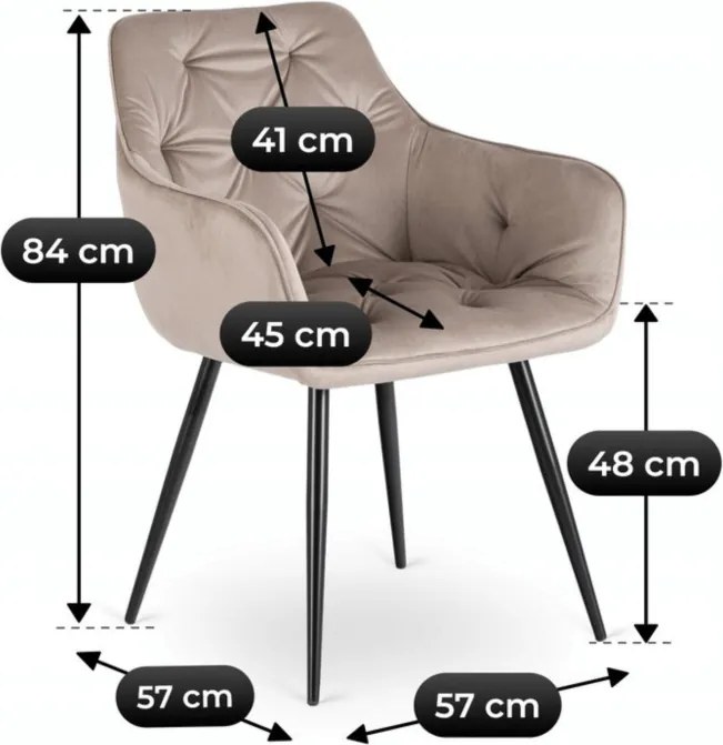 Krzesło Tapicerowane do Salonu MODESTO Beżowe Welurowe Nowoczesne Loft