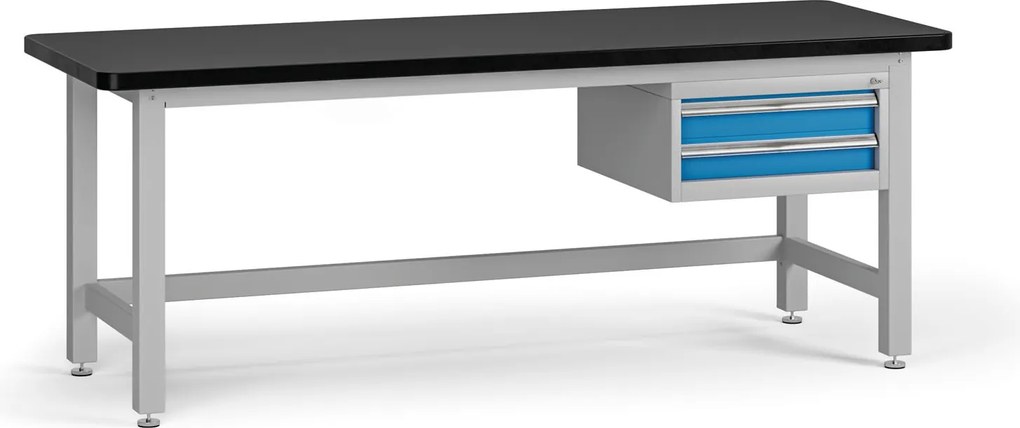 Stół warsztatowy G4 z szafką na narzędzia, blat MDF + PCV, 2 szuflady, 2100 x 750 x 800 mm, niebieski
