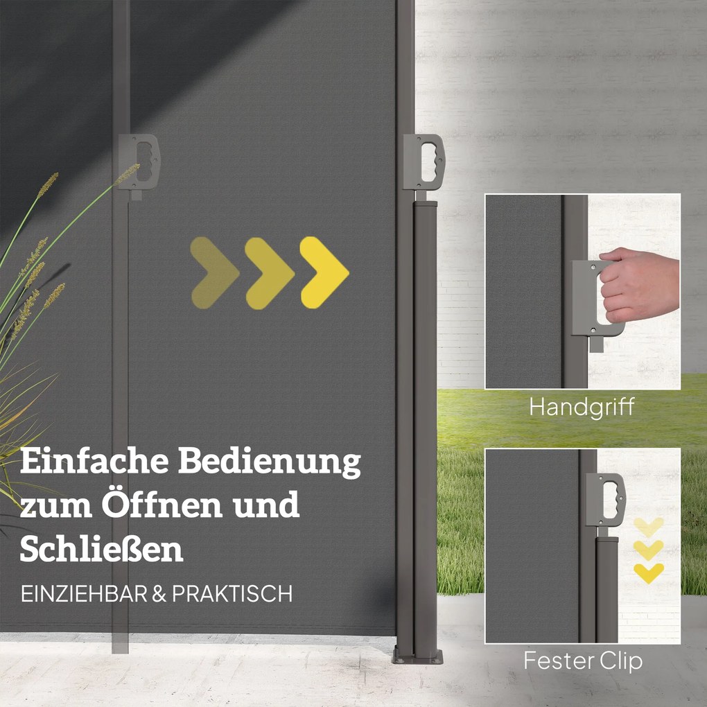 Outsunny Rozsuwana Markiza Boczna z Ochroną Prywatności na Balkon i Taras, Ciemnoszara, 300x140cm