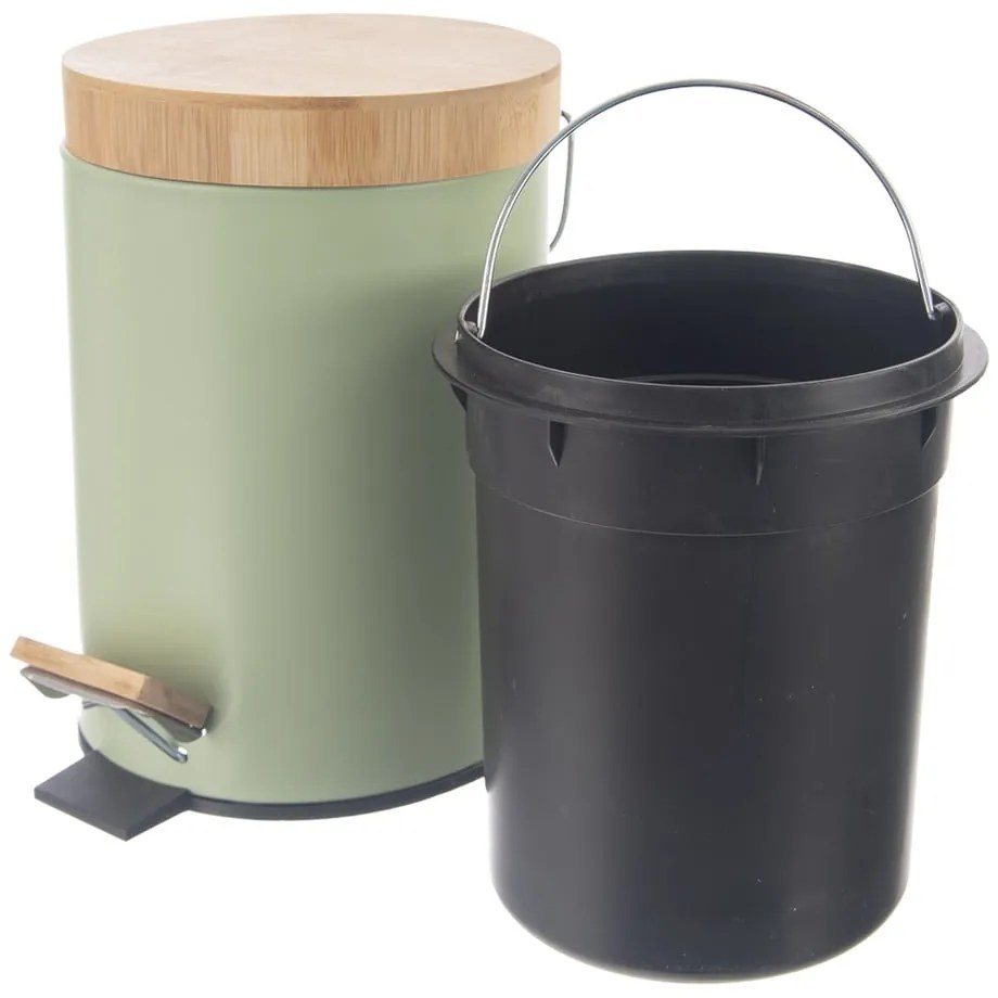 Jasnozielony metalowy kosz na śmieci z pedałem 3 l Greenish – Orion