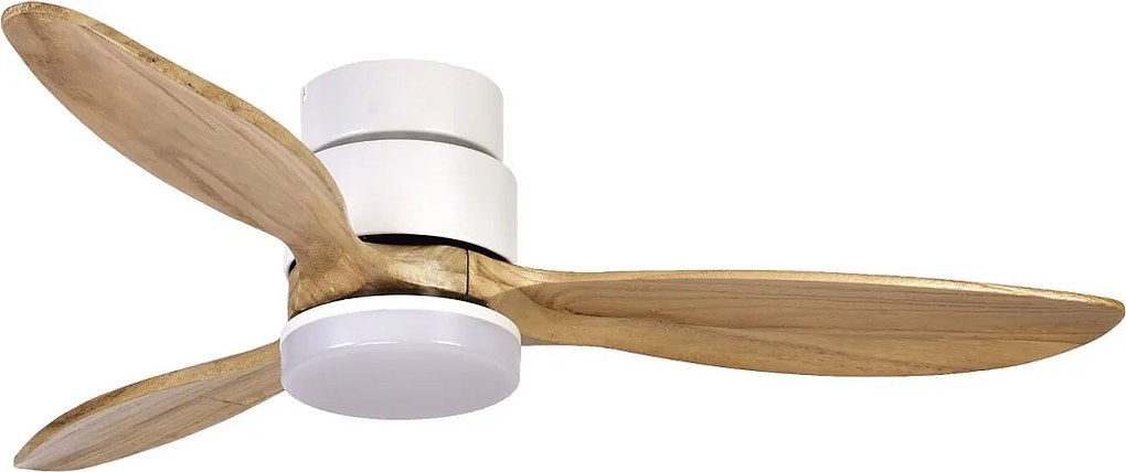 Wentylator sufitowy MISTRAL w nowoczesnym stylu - silnik pr?du sta?ego - 24W LED SMD - K Select - pilot - ?wiat?o - 3 ostrza - ø132 cm - stal i drewno - klon