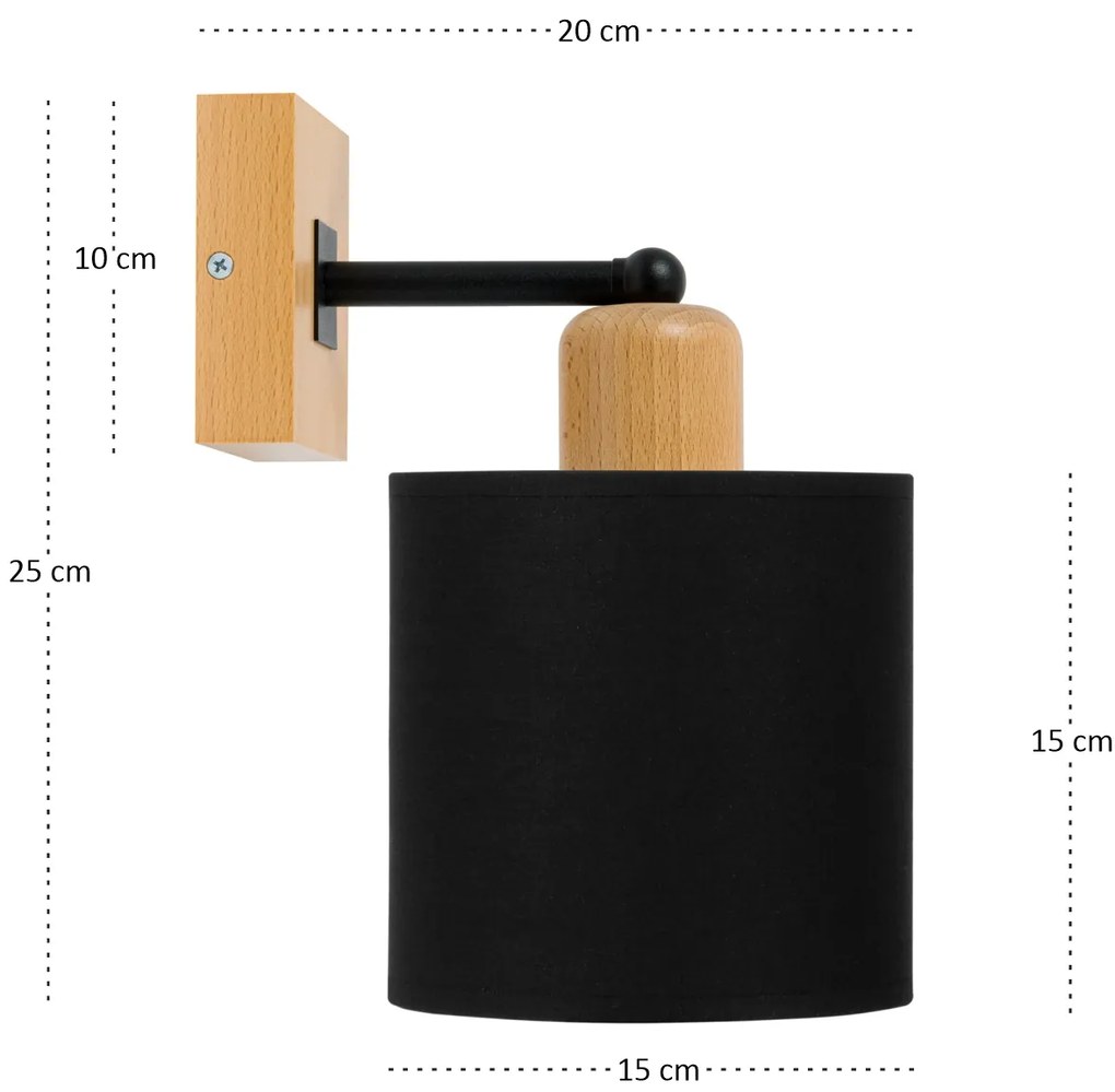 Czarny kinkiet LED CL-WD-SC10x10BU-SC jednopunktowy z litego drewna