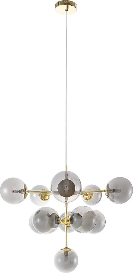 Żyrandol z metalu i lśniącego szkła dymionego - 11 kloszy - śr. 61 x wys. 144 cm - Złoty - SOFIA