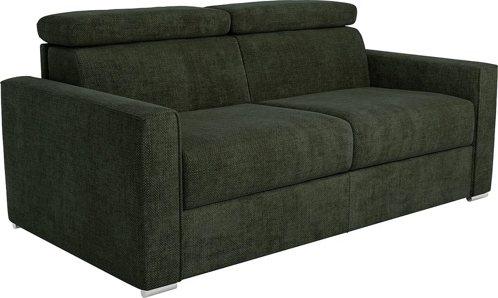 Kanapa 3-osobowa rozkładana typu express w tkaninie w kolorze ciemnozielonym - pow. spania 140 cm - Materac 22 cm - Materac 22 cm z pianką memory VIZIR